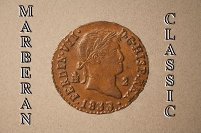 MONEDA  DOS MARAVEDIS DE COBRE DE FERNANDO VII DE 1833 (SIN CIRCULAR)