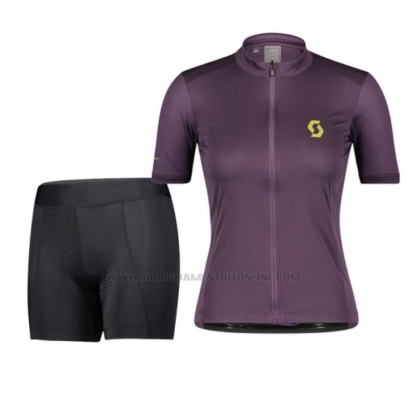 2022 Abbigliamento Ciclismo Donne Scott Viola Manica Corta e Salopette